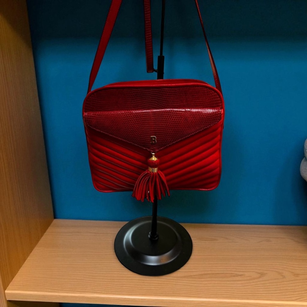 Bally Red Leather & Lizard Crossbody Bag